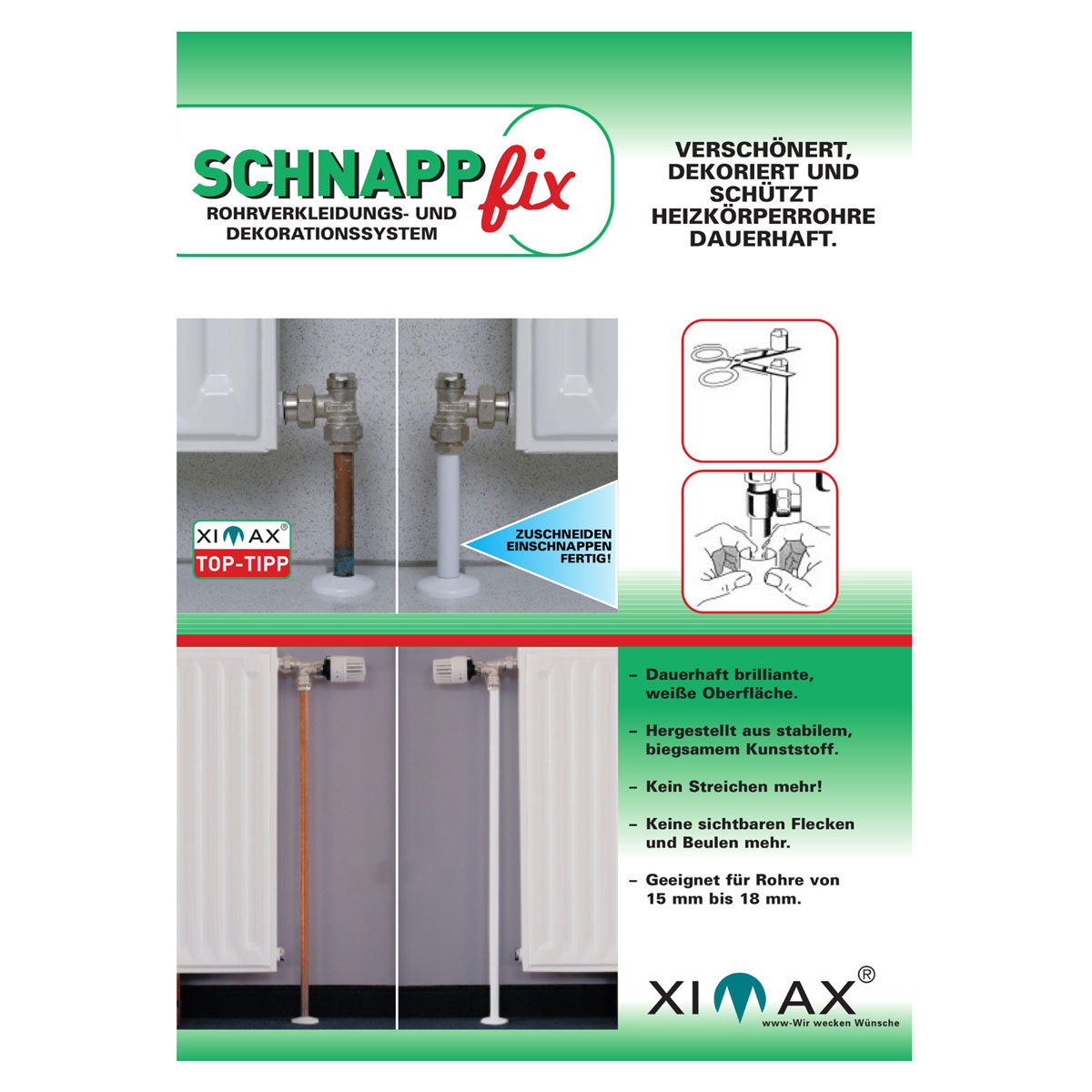 Ximax  Heizkörper Zubehör Schnappfix Rohrverkleidung 8-Fach Weiß Bild 1