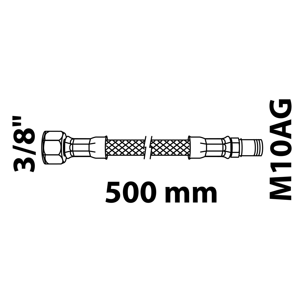 Kirchhoff Flex-Anschlussschlauch schwarz matt 3/8" IGxM10AG 500 mm lang