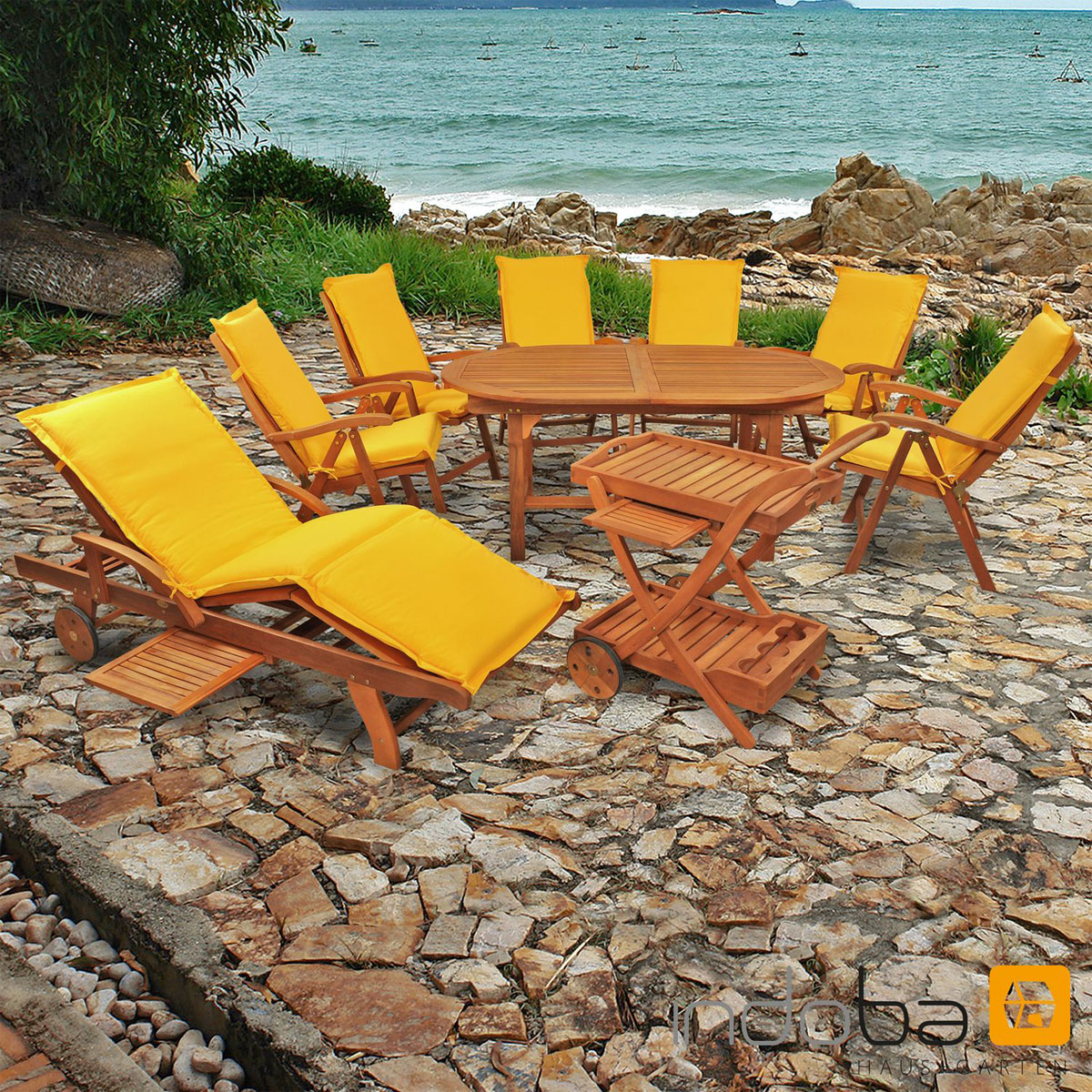 Gartenmöbel | Set 16 Gelb Flair mit | Premium Gelb Sun K000022015 16-teilig | Auflagen Indoba