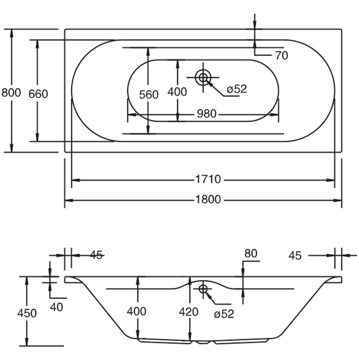 Ottofond Badewanne Madera 1800 x 800 mm weiß Bild 3