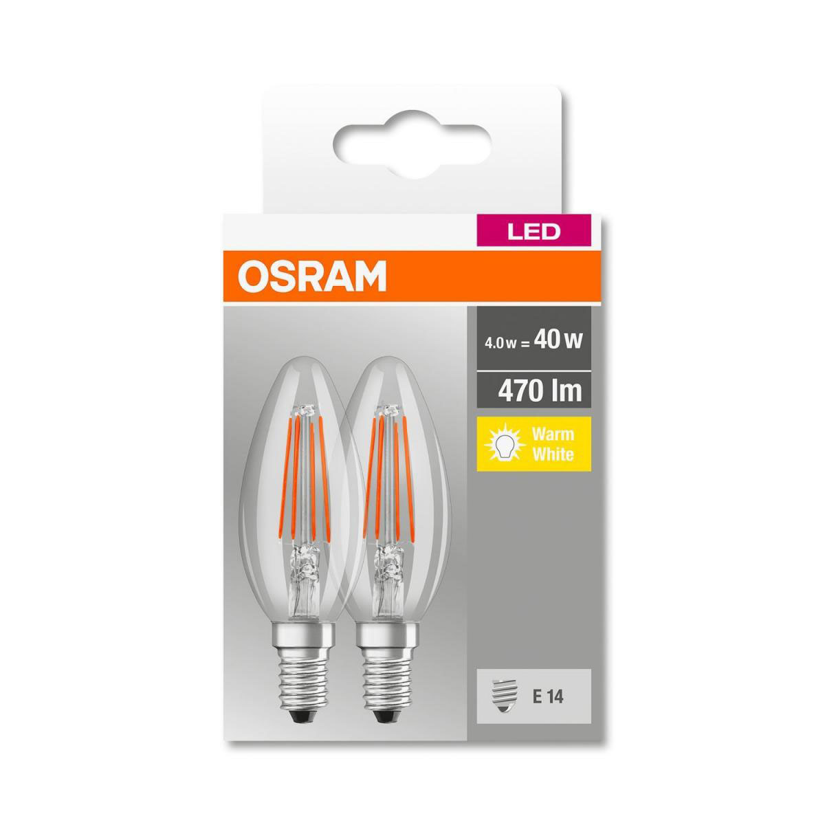 Osram 2x LED-Glühlampe Filament E14 4 Watt warmweiß klar Bild 2