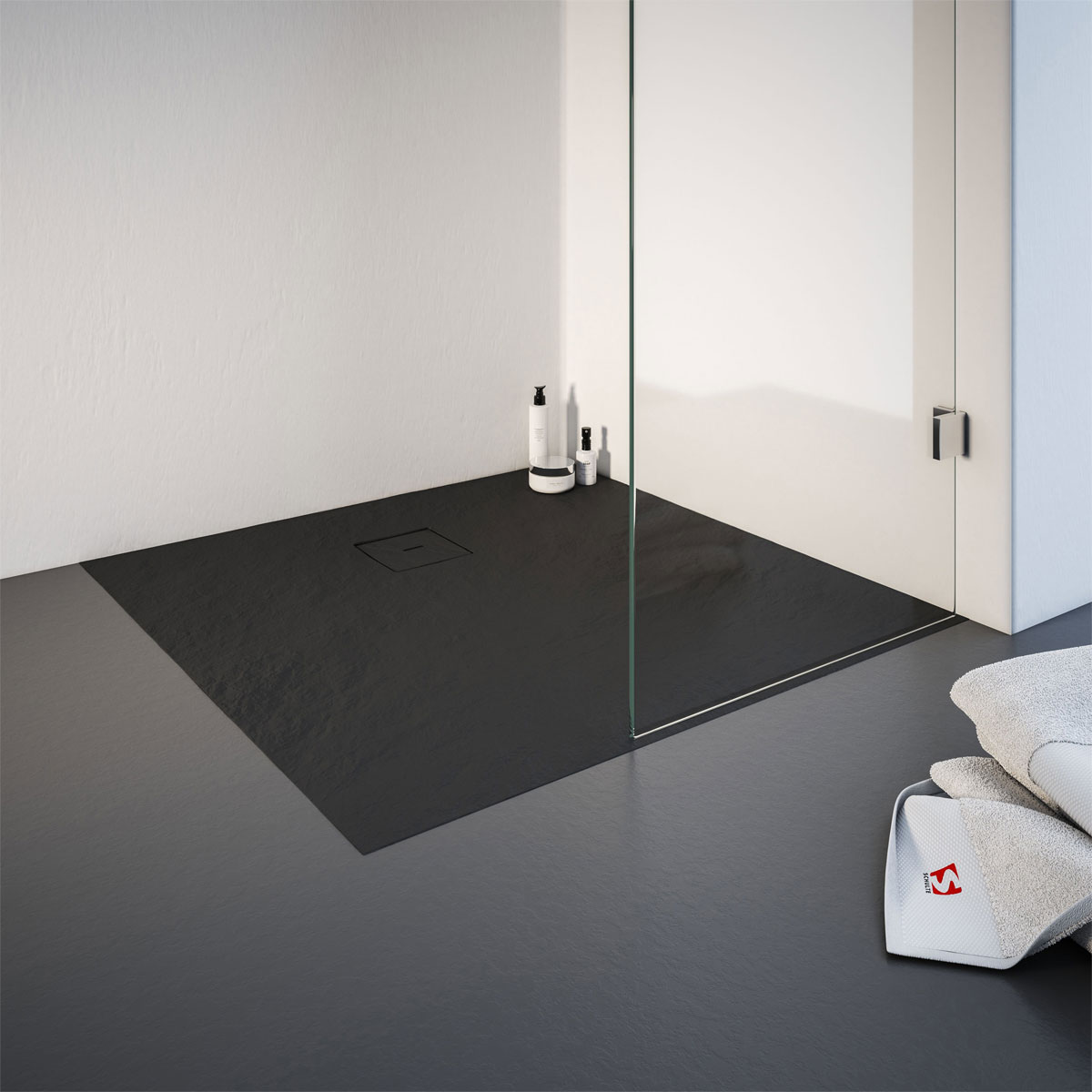 Schulte Eck-Duschwanne Mineralguss Quadrat 100xx4 x 100 cm Steinstruktur anthrazit