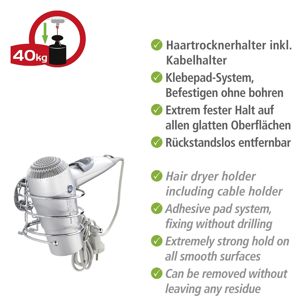 Wenko Haartrocknerhalter Befestigen ohne bohren Turbo-Loc Bild 3