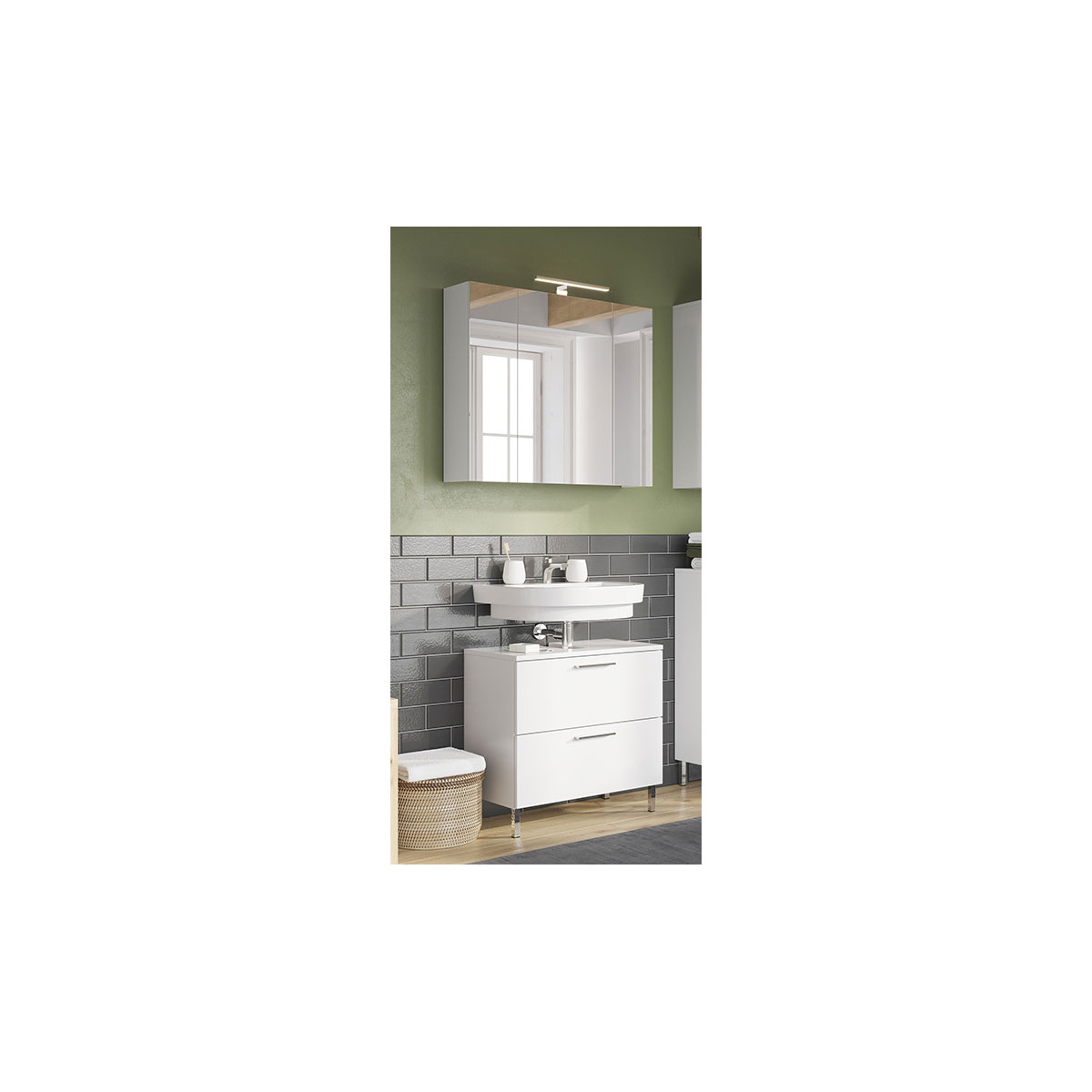 Badmöbel-Set 5 weiß 2- teilig inkl Spiegelschrank und  Waschbeckenunterschrank Supermatt | K000065114 | Waschbeckenunterschränke