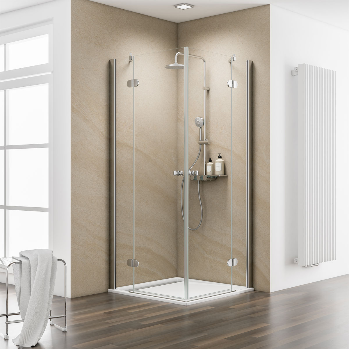 Schulte ExpressPlus MasterClass Eckeinsti auf DB 2000 x 800 x 800 chrom klar fixil Rundgriff Bild 2