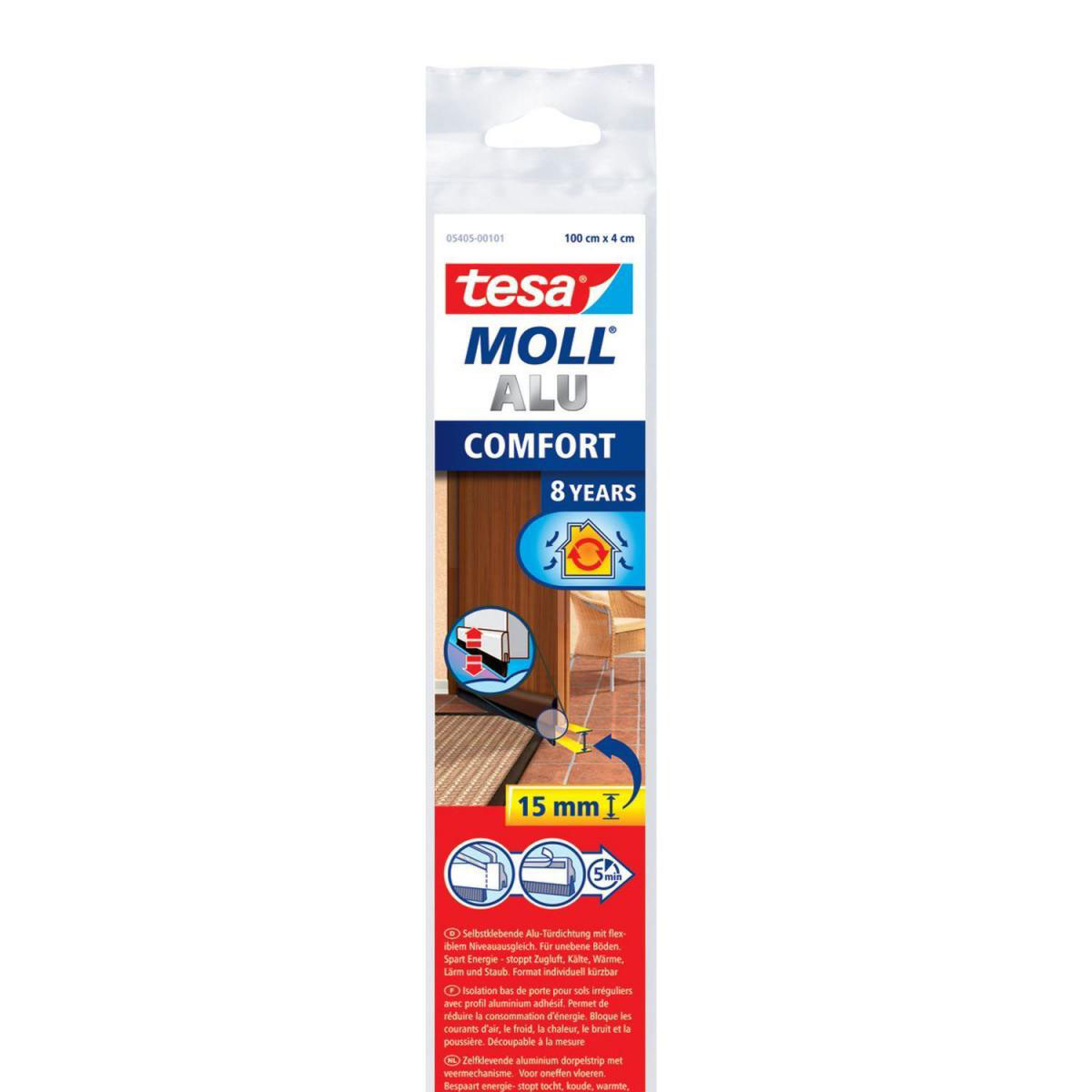 Tesa Türdichtschiene braun für Spalten bis 15 mm für unebene Böden lack Alu-Profil