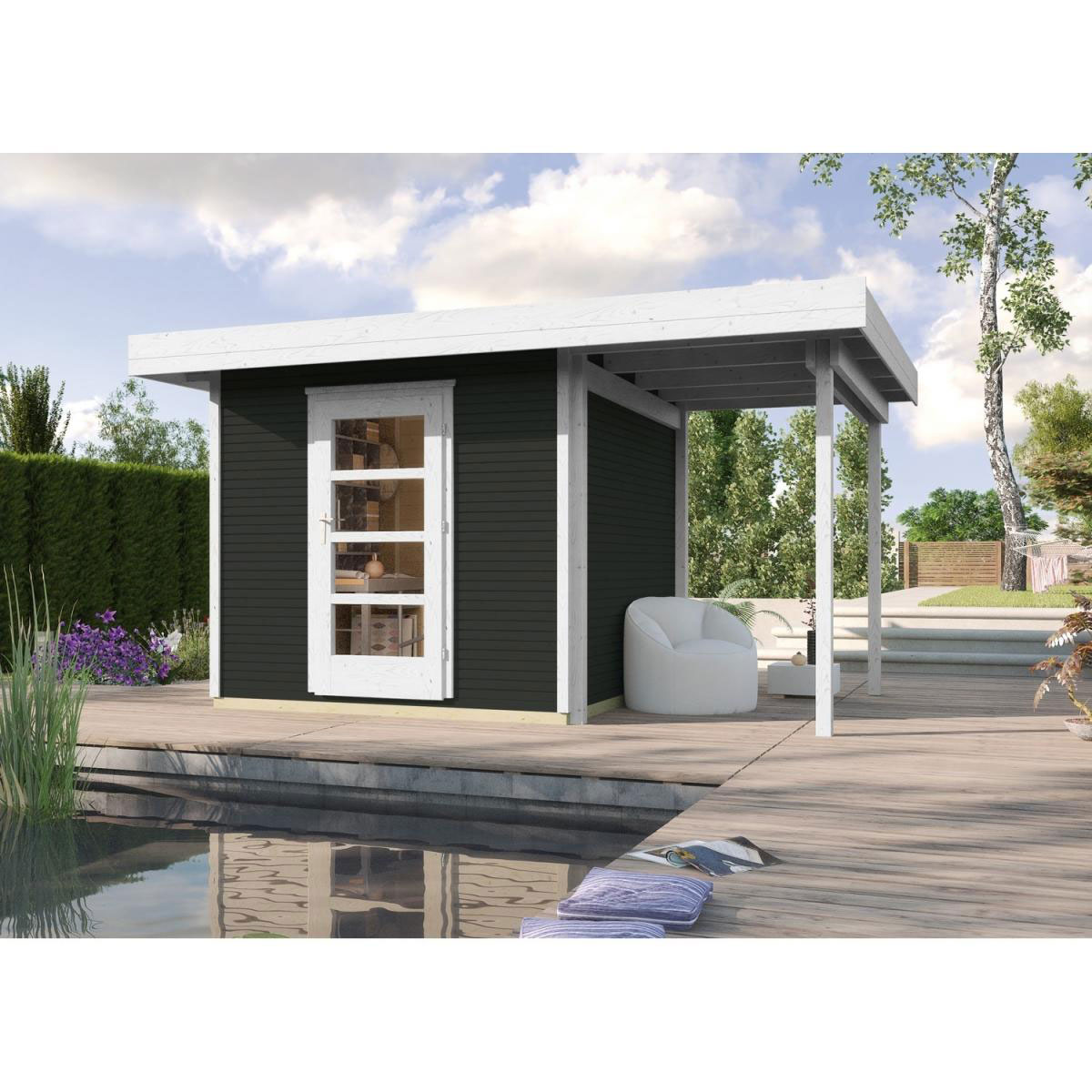 Weka Designhaus Line 172 A mit Anbau 150 cm 489 x 377 x 226 cm grau