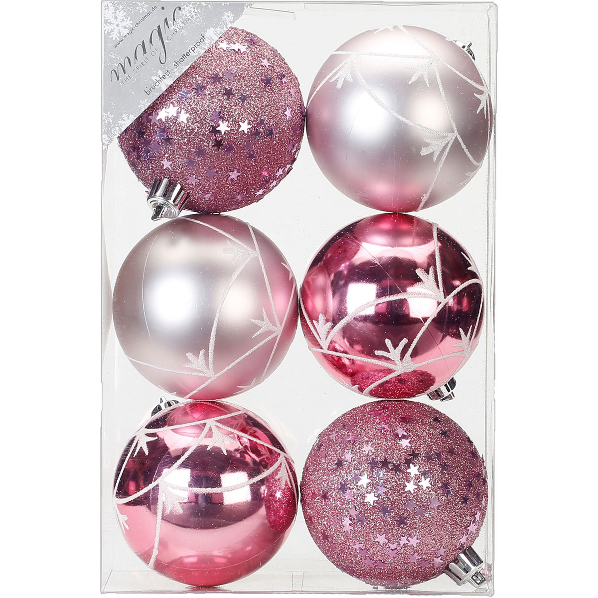 Dekorierte Kugel Kunststoff 8 cm 6 Stk Rosa-Mix Bild 2