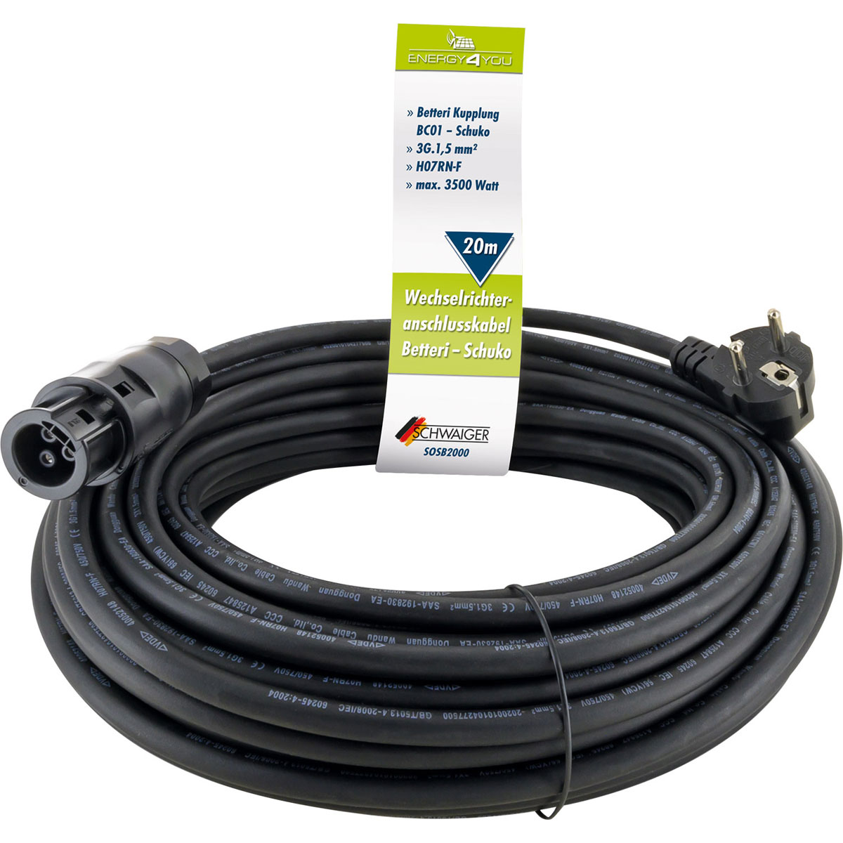 Schwaiger  Anschlusskabel Batterie auf Schuko für Wechselrichter 20 m