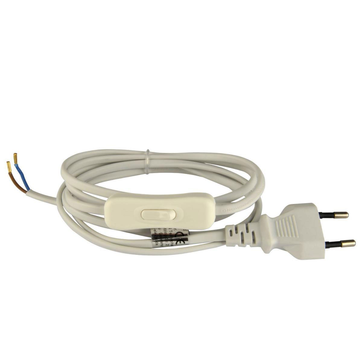 Euro Kabel mit Schalter 2m zum Konfektionieren für Lampen Leuchten Geräte  2-polig Schnur-Schalter Weiß