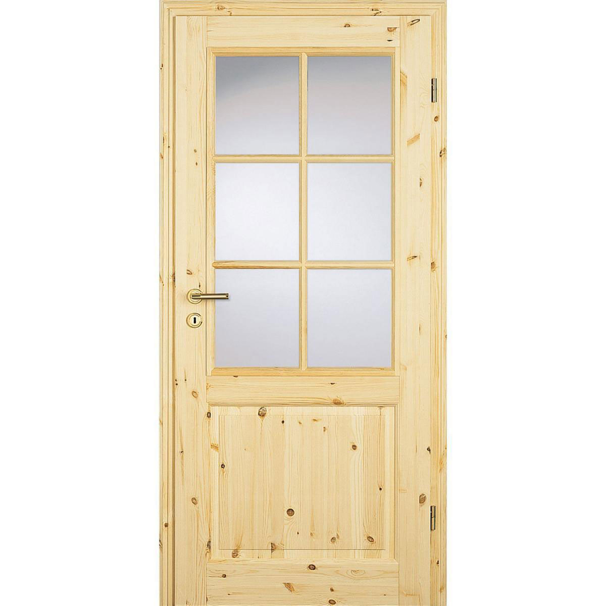 Zimmertür „Landhaus 03“ mit Lichtausschnitt und Sprossenrahmen Kiefer roh 86x198,5 cm, DIN rechts