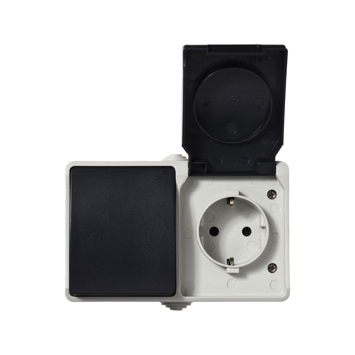 Aufputz-Schalter/Steckdosenkombination Basic Feuchtraum 2-fach grau Bild 2