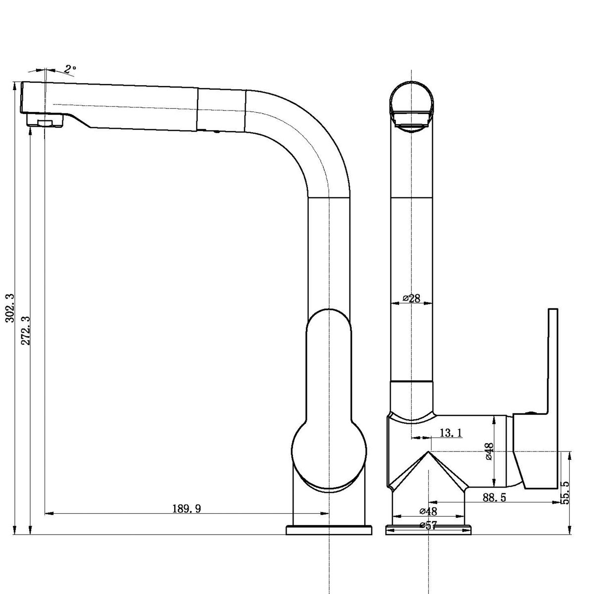Spültischarmatur London Niederdruck mit herausziehbarem Auslauf Edelstahloptik Bild 2