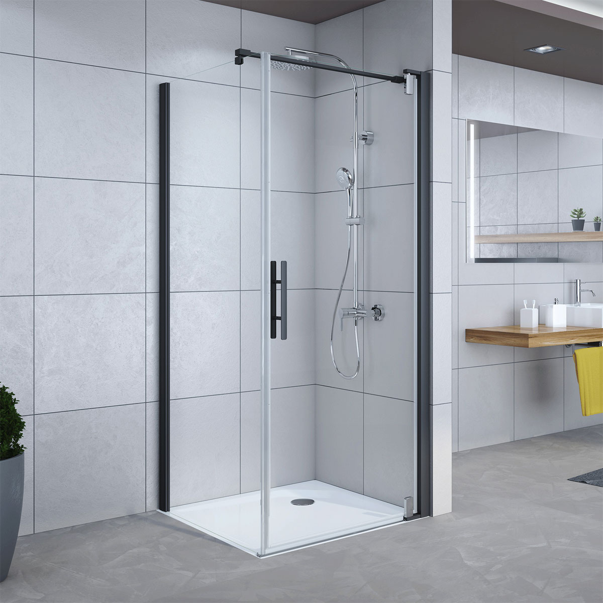 Breuer  Drehtür Europa Design für Seitenwand Anschlag rechts schwarz matt Intima 800 mm Bild 1