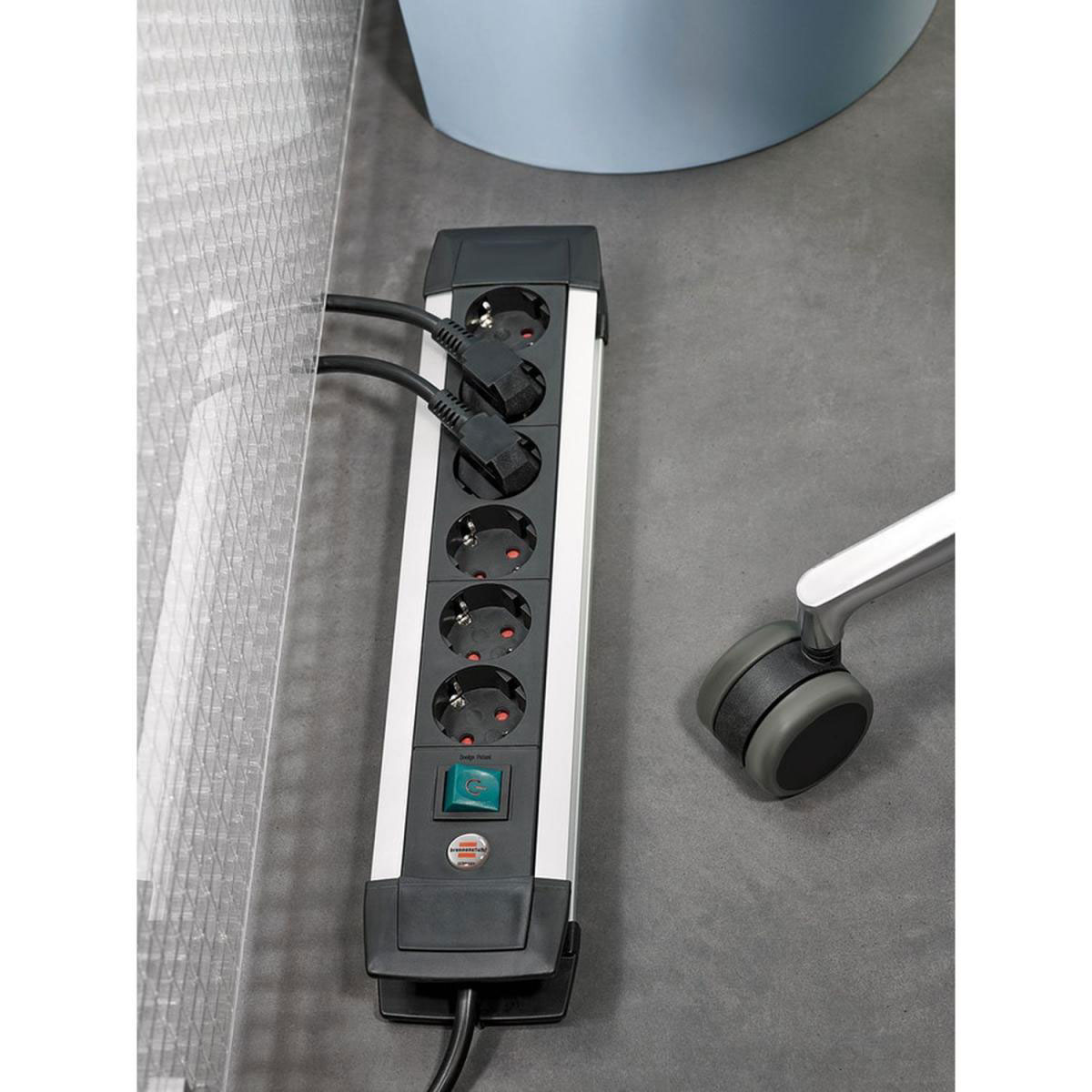 Steckdosenleiste „Premium-Alu-Line“, mit Schalter, 6-fach, schwarz