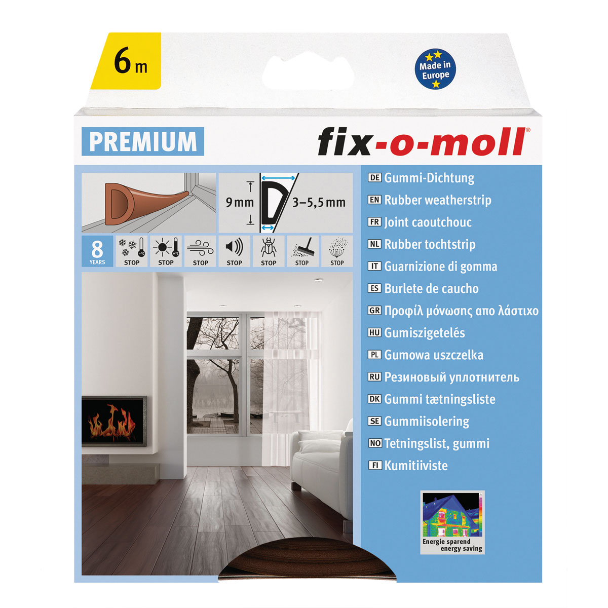 D-Profildichtung selbstklebend braun 6m 9x6 mm