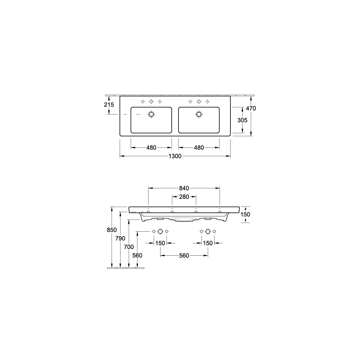 Villeroy & Boch Waschbecken Subway 2.0 130 cm mit passendem  