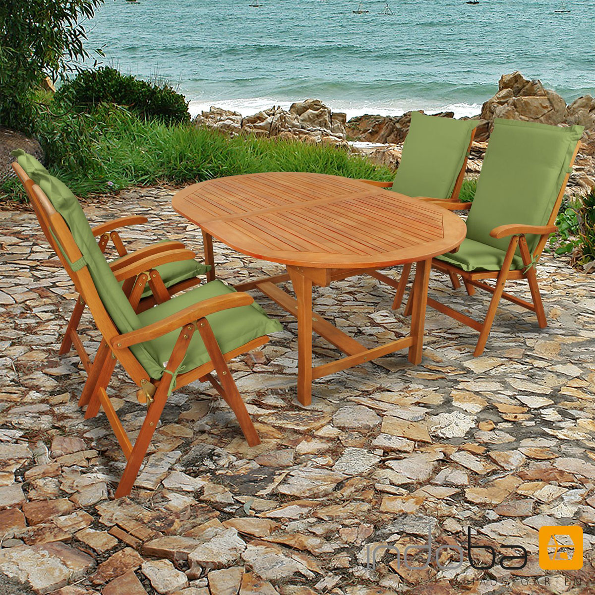 Indoba Gartenmöbel Set Sun Flair 9-teilig mit Auflagen Premium Grün | 9 |  Grün | K000022053
