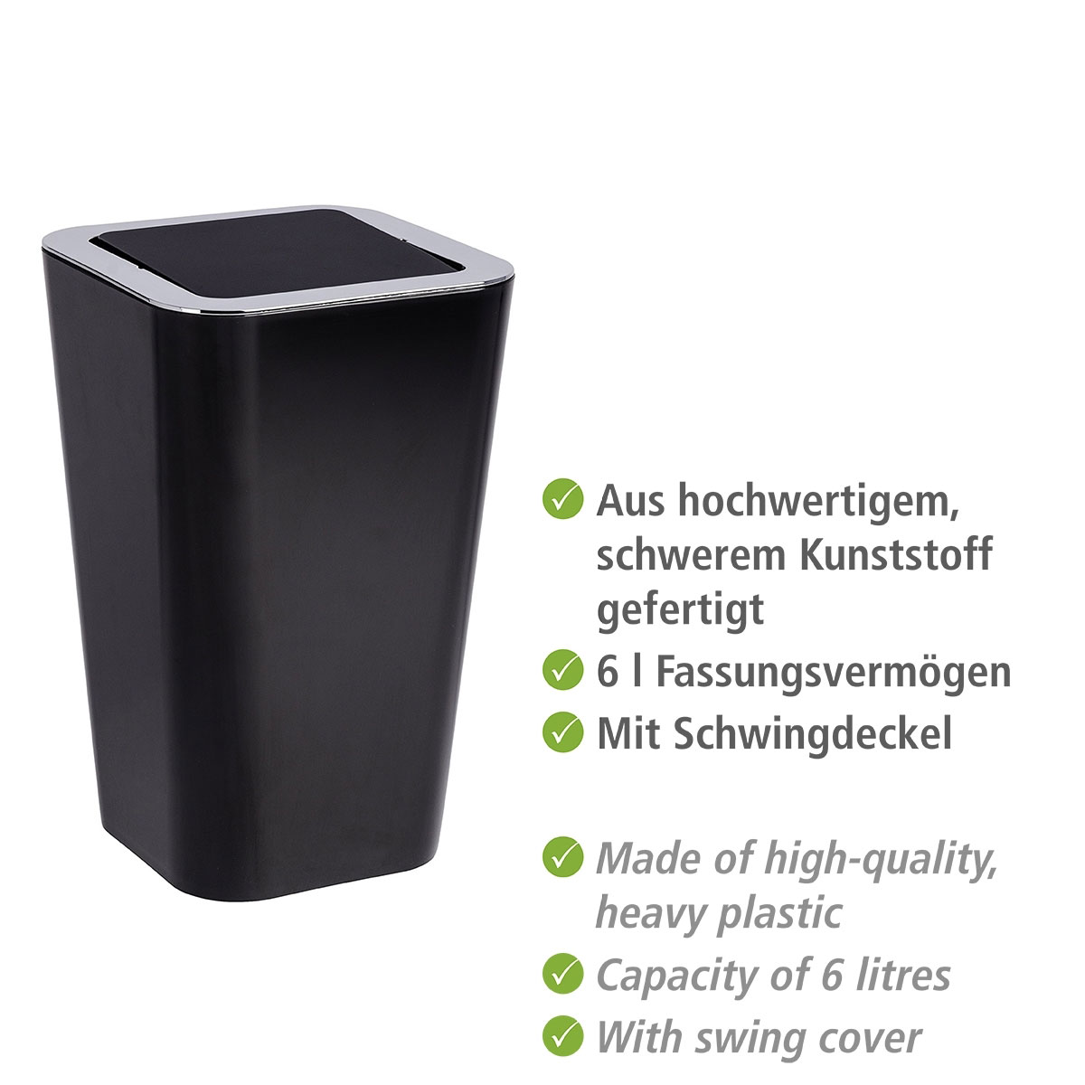 Wenko  Schwingdeckeleimer Candy Black 6 L Bild 2