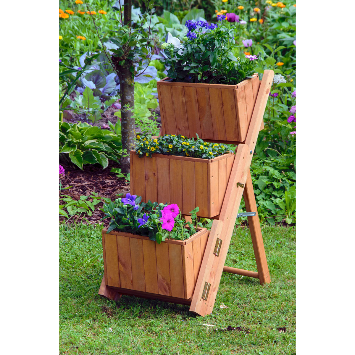 dobar Pflanztreppe ausklappbar 41 x 85 x 55 cm grau Kiefer braun Bild 7