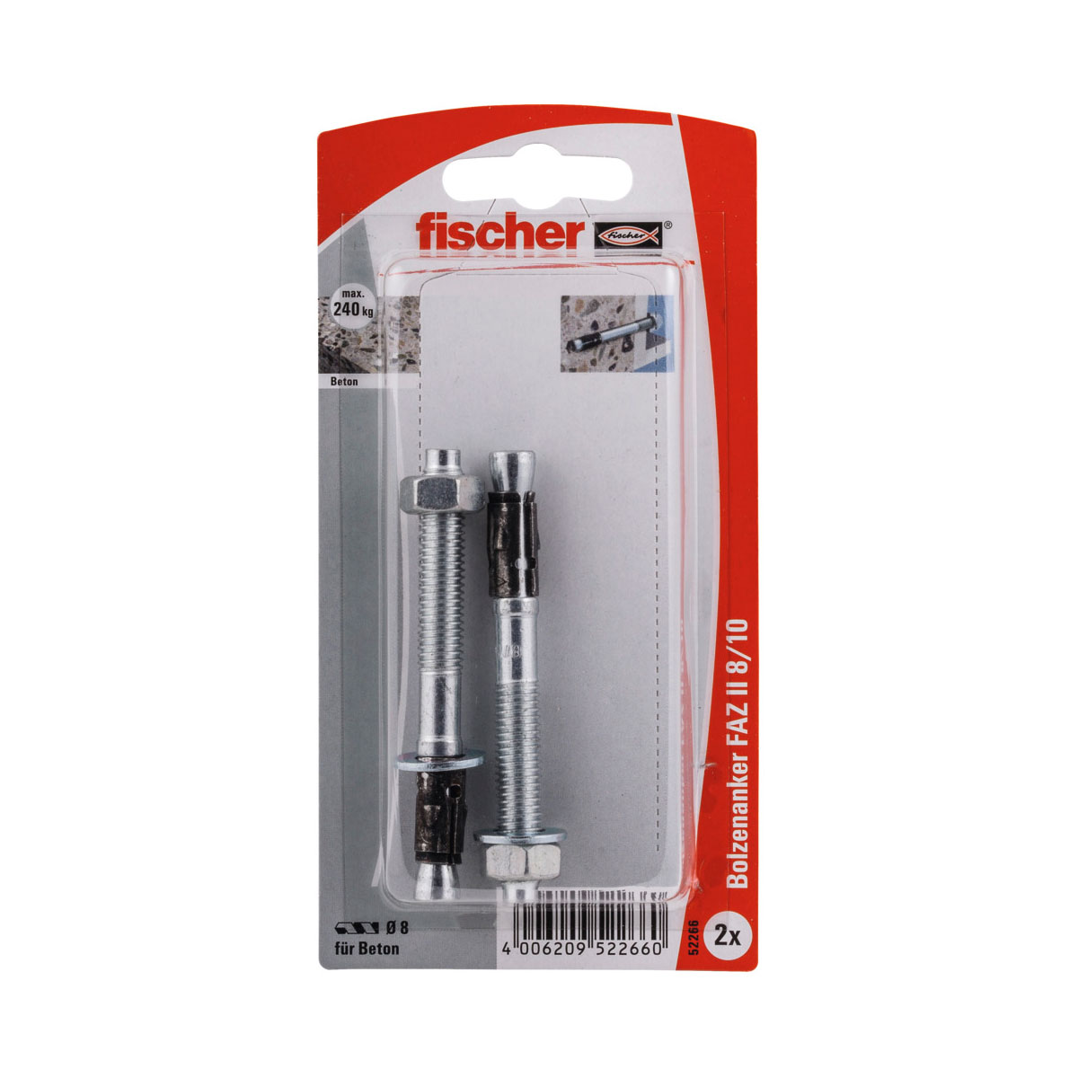 Fischer Bolzenanker FAZ II 8/10 mm galvanisch verzinkt 2 Stück