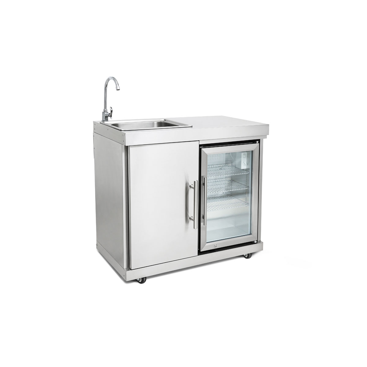 Edelstahl-Erweiterungsmodul mit Küchenschrank und Spülbecken