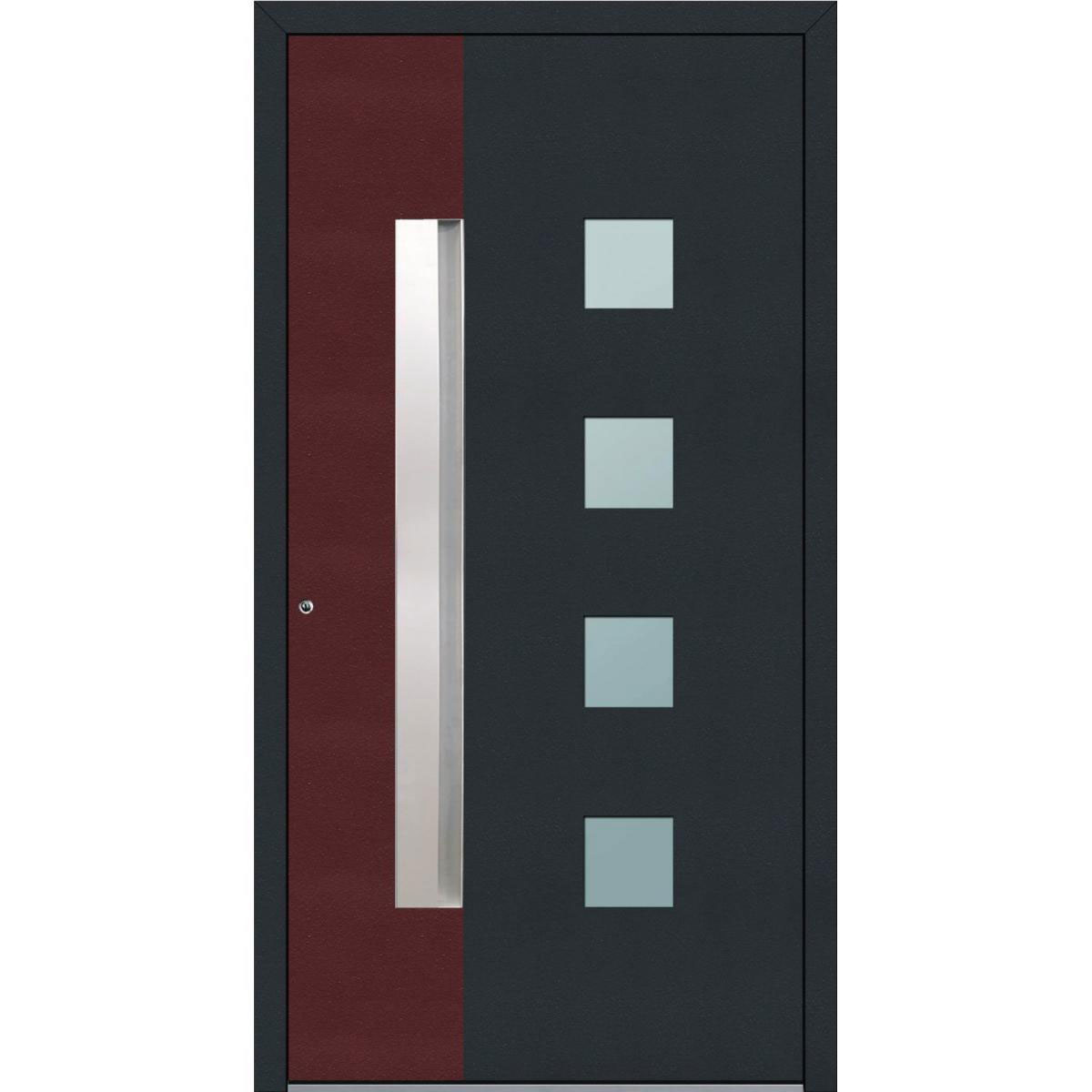 Aluminium Sicherheits-Haustür „Genua Exklusiv“, 75 mm, anthrazit mit rot, 110x210 cm, Anschlag links, inkl. Griffleiste