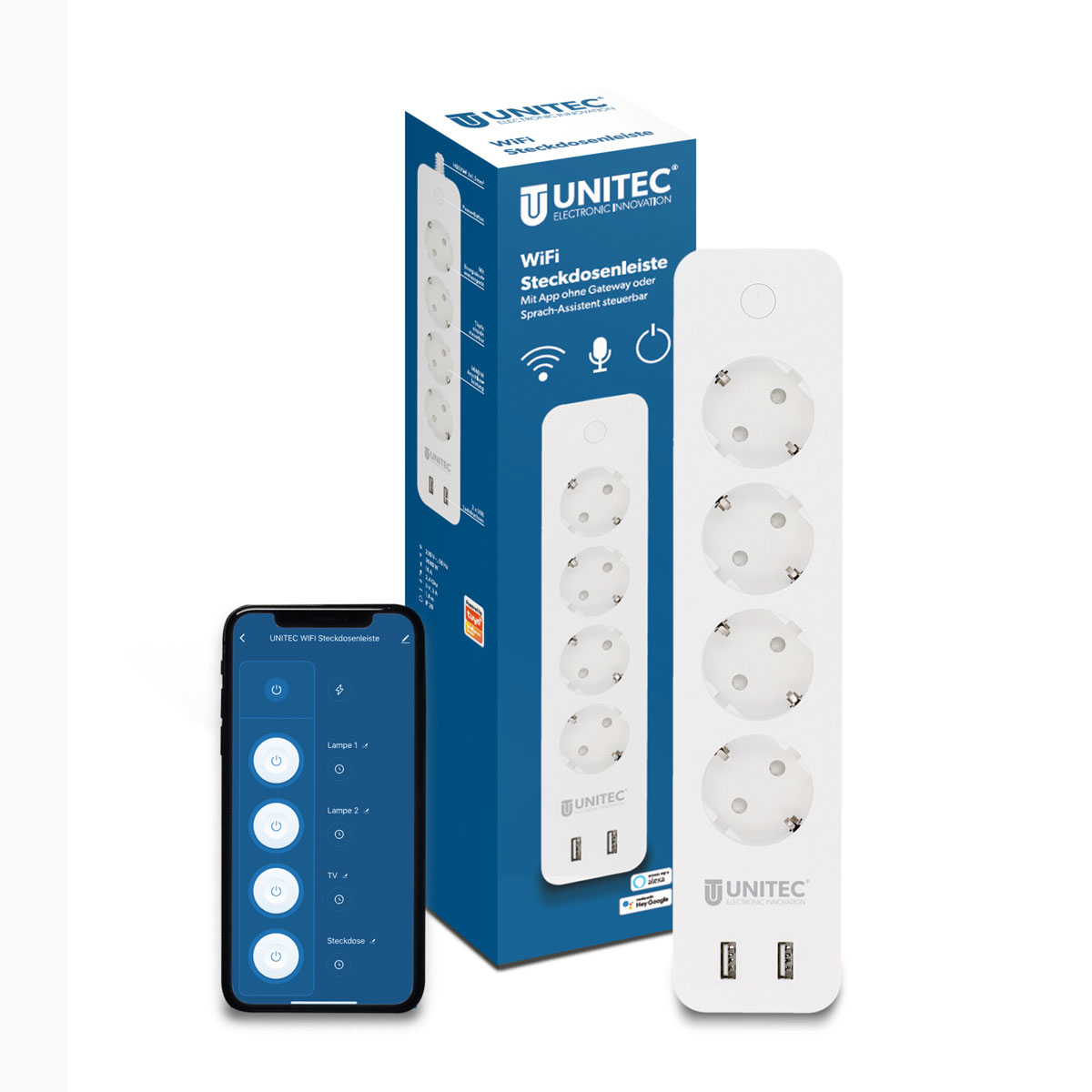 Unitec WIFI Steckdosenleiste Smart 4fach inkl 2xUSB weiß Bild 2