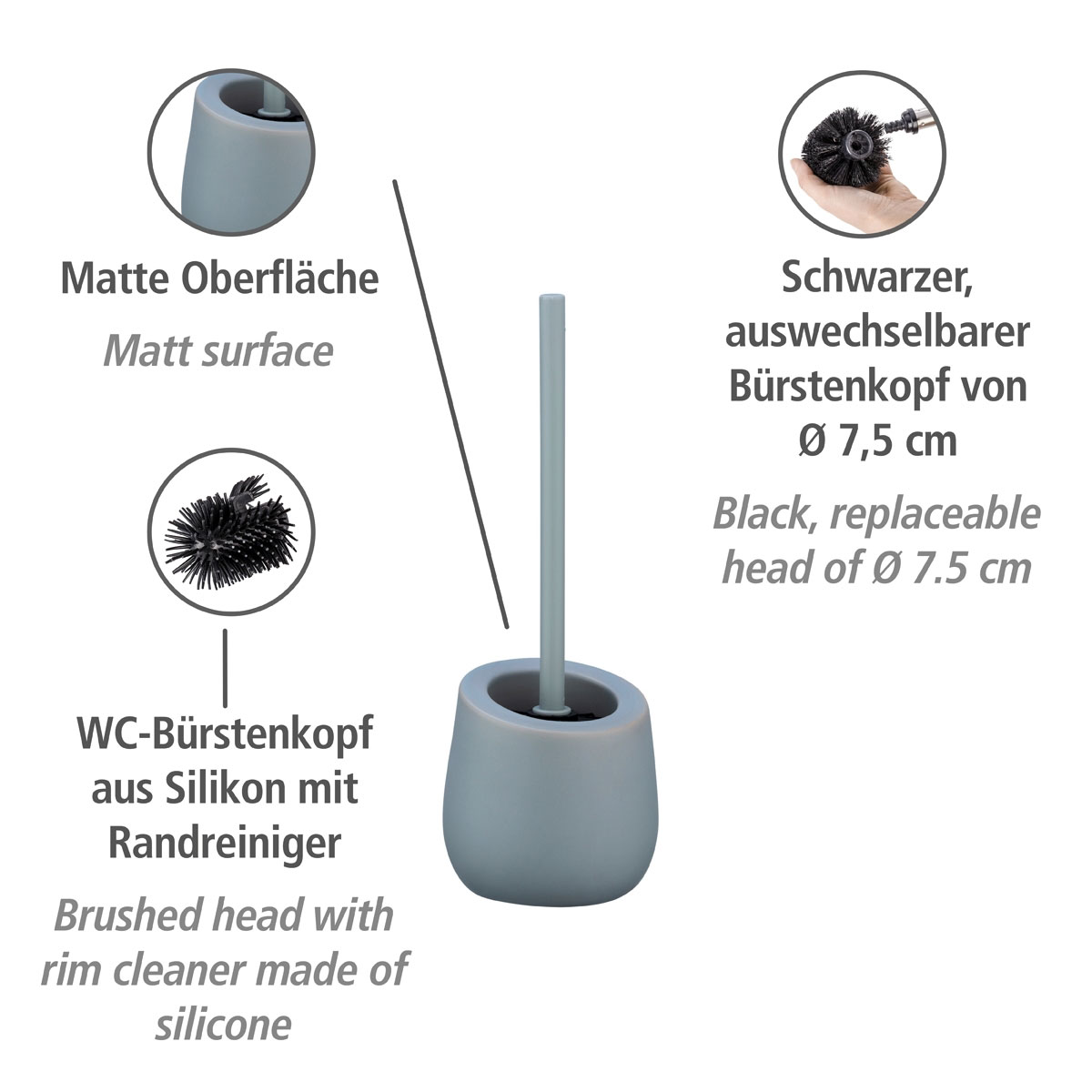 Wenko WC-Garnitur Badi Grau Keramik WC-Bürstenhalter | 514478
