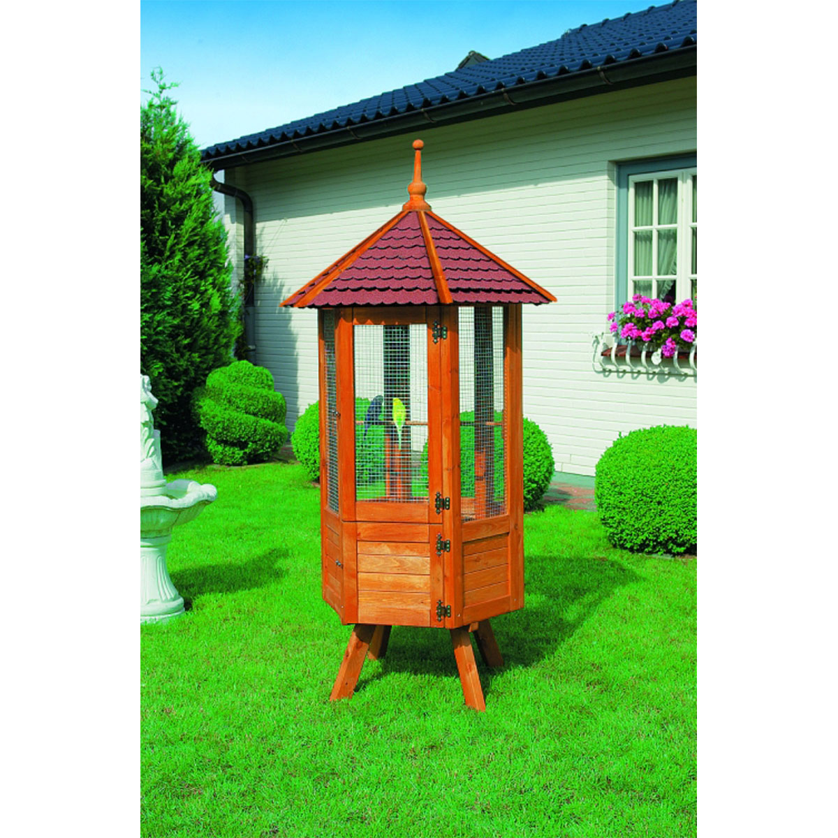 Voliere sechseckig mit Bitumendach