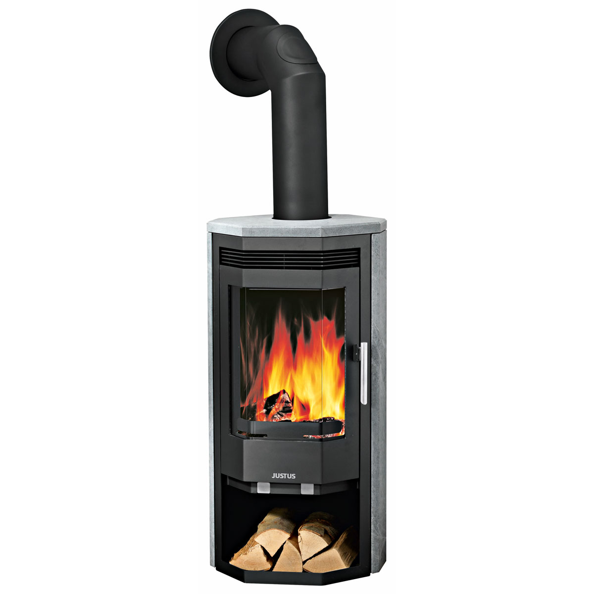 Kaminofen Usedom 5 5,0-5,5kWStahl sw. Speckstein Anschl. oben 150mm