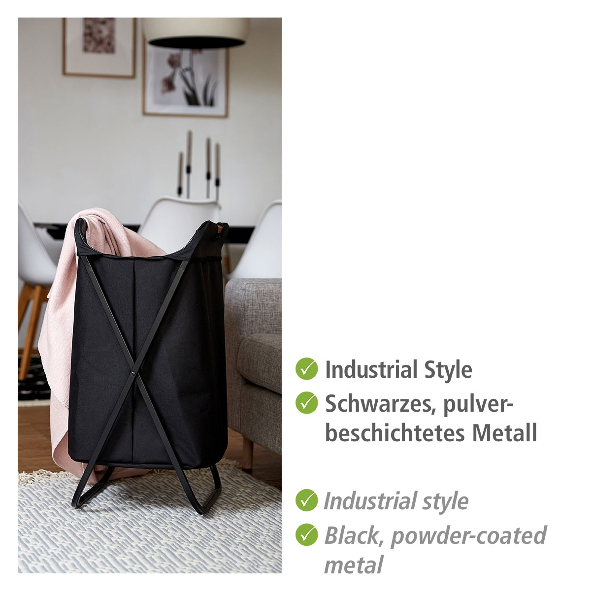 Wenko  Wäschesammler Loft Wäschesammler mit Bambus-Tragegriffen für bequemen Transport Bild 3