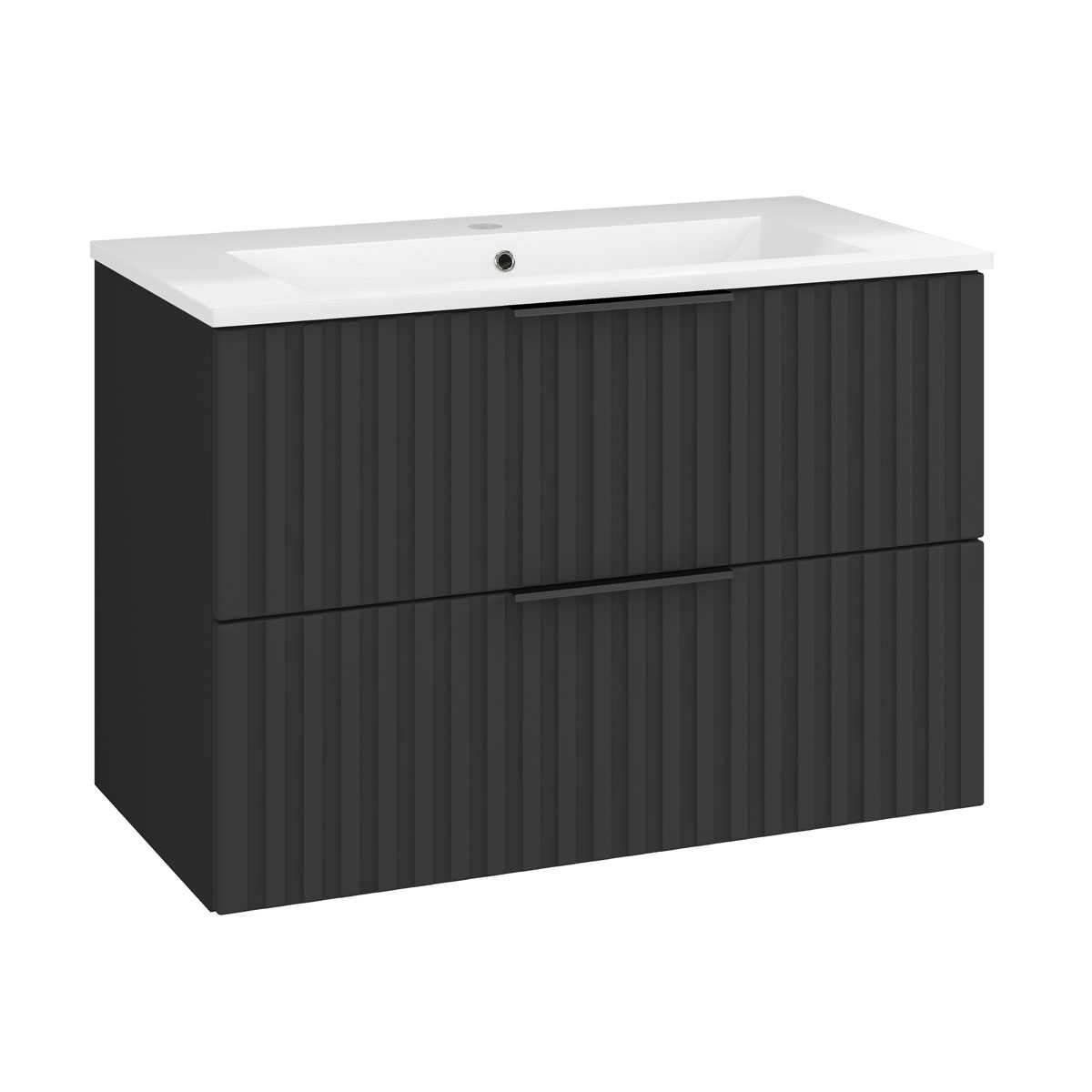 Waschtisch Amy, 80cm, Farbe: Matt-Schwarz, mit 2 Schubladen und Soft-Close-Funktion