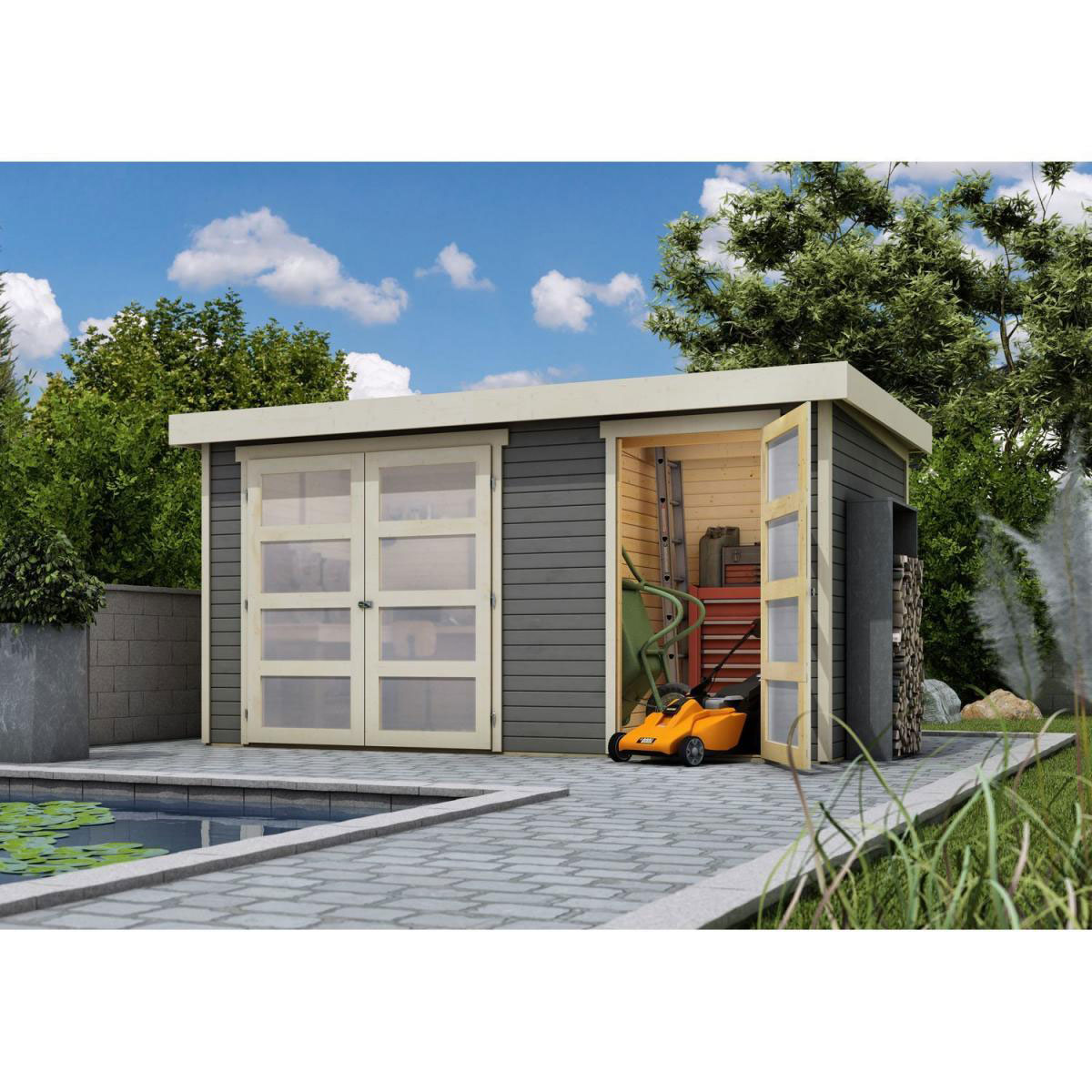 Karibu Gartenhaus Muehlentrup terragrau Bild 3