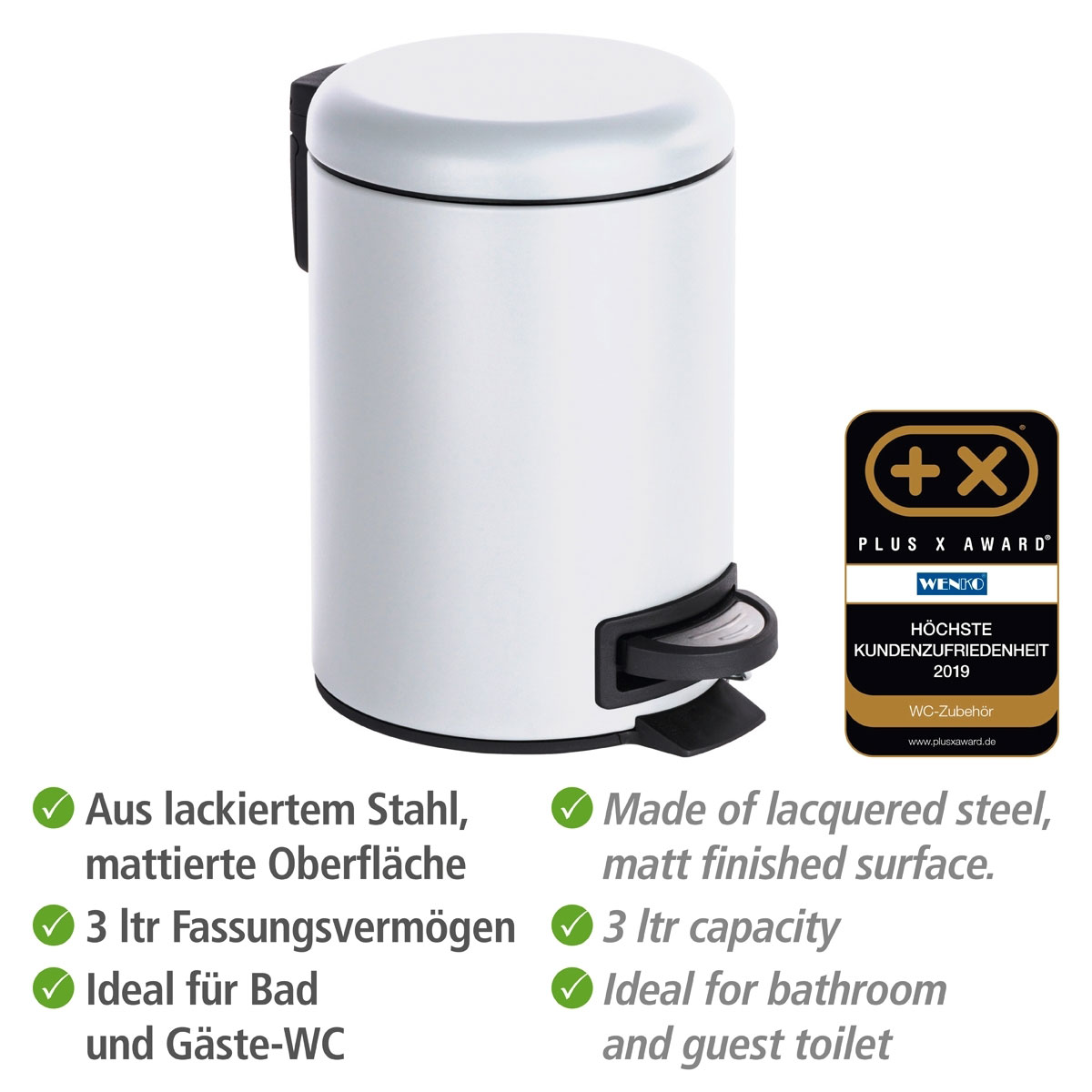 Wenko Kosmetik Treteimer Leman weiß 3 L Bild 5