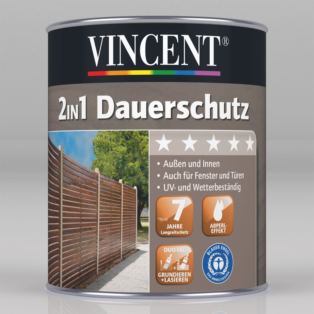 Vincent 2in1 Dauerschutz-Lasur Grau 0,75 L