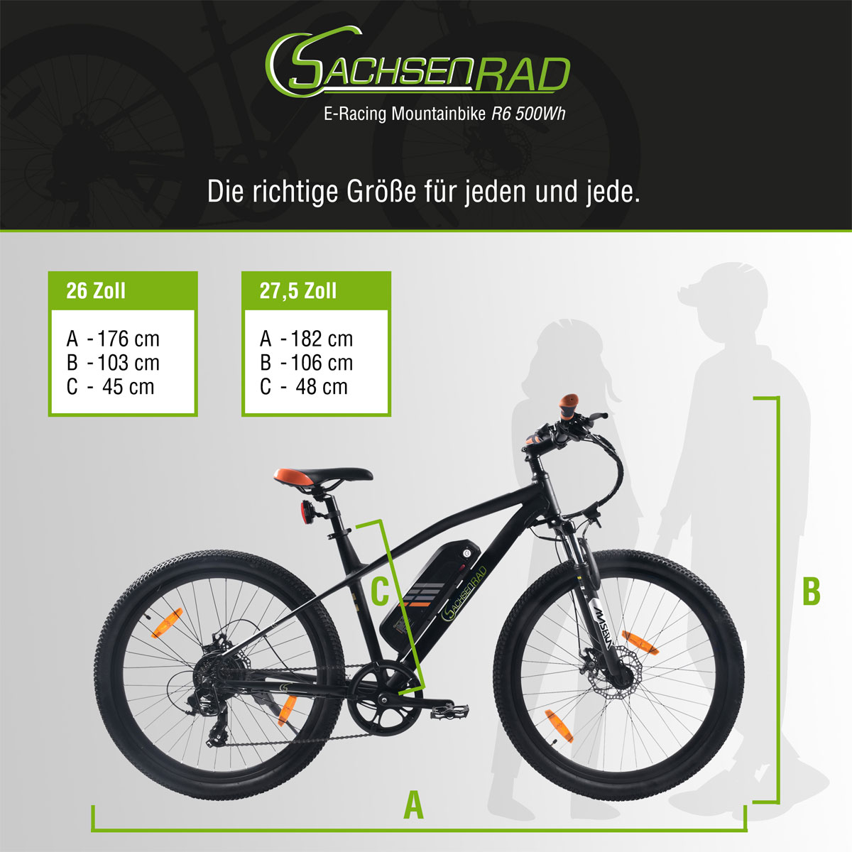 SachsenRad E-Racing Mountain Bike R6 500Wh 13,4Ah E-Bike 26" ca.150 KM Reichweite