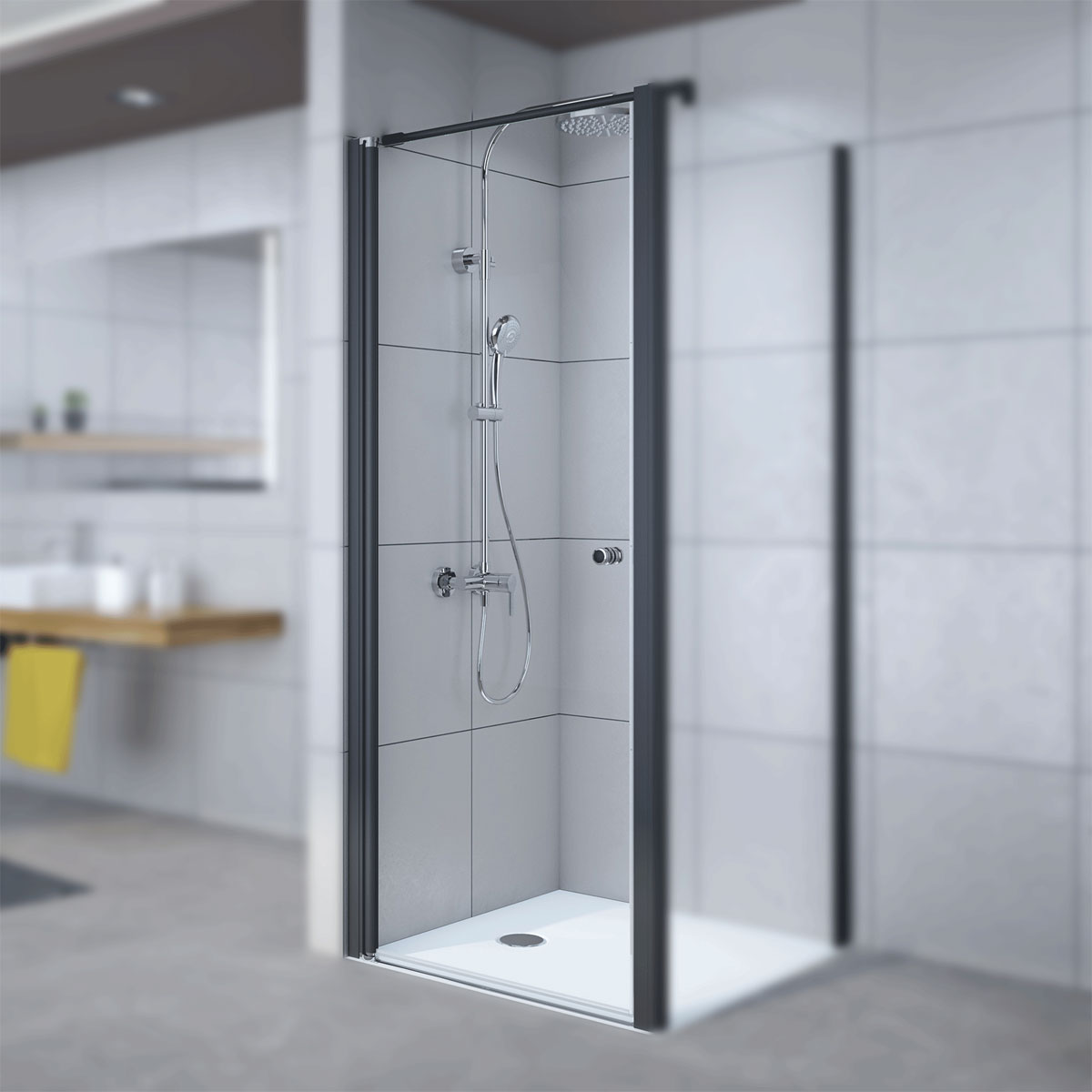 Breuer  Drehtür für Seitenwand Anschlag links schwarz matt Lines 1000 mm Bild 2