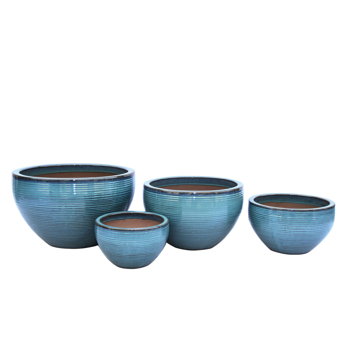 Haveson Pflanzschale Feine Rille türkis glasiert Durchmesser 23,5 x 14 cm
