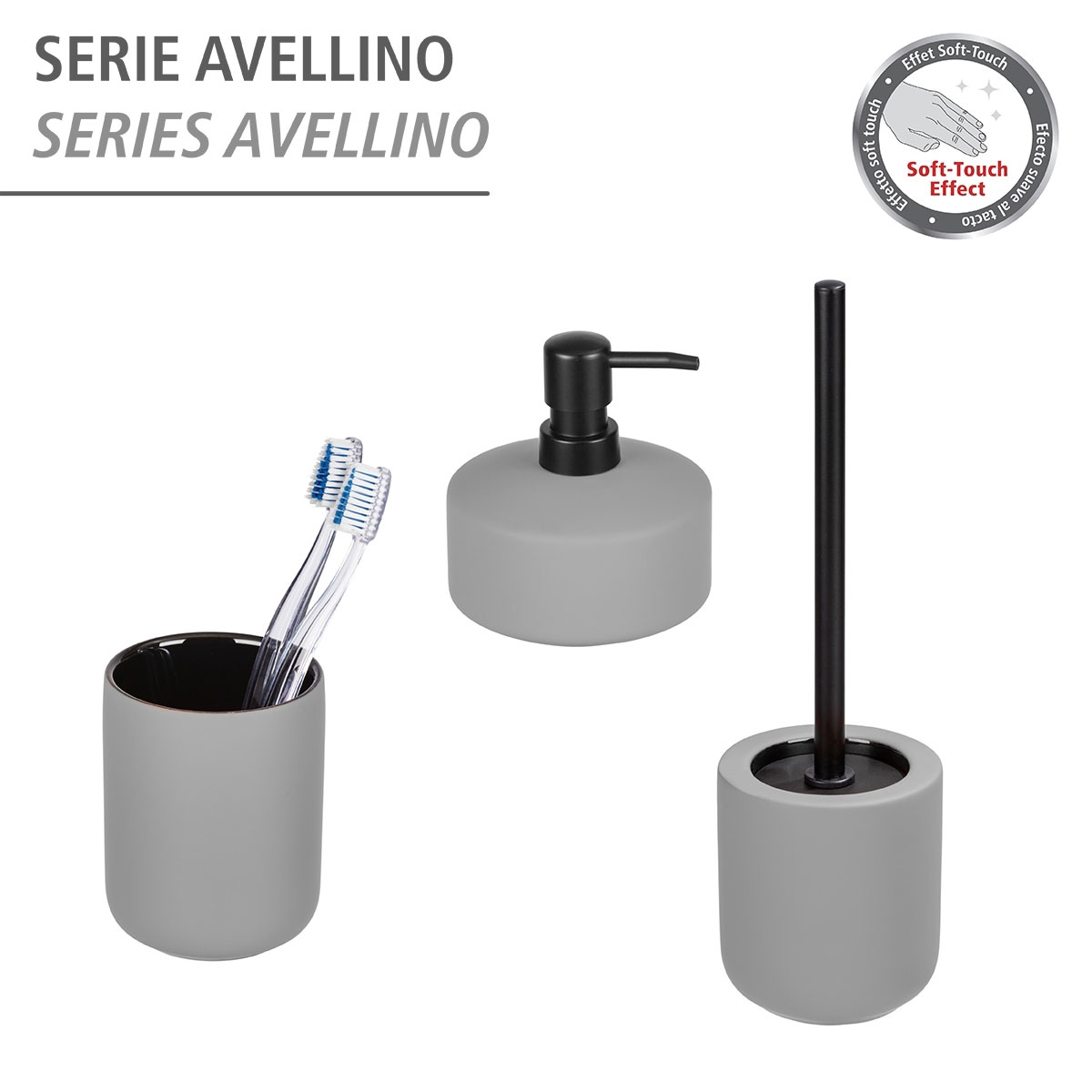 WC-Garnitur Avellino Grau Keramik, Bürstenhalter | 514576