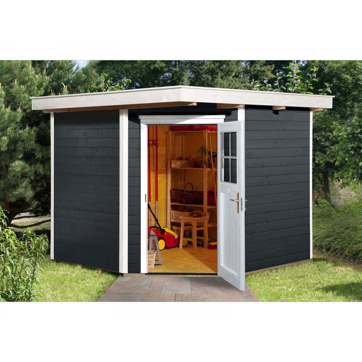 Weka Gartenhaus 229 21 mm anthrazit mit Fußboden 270 x 270 x 217 cm