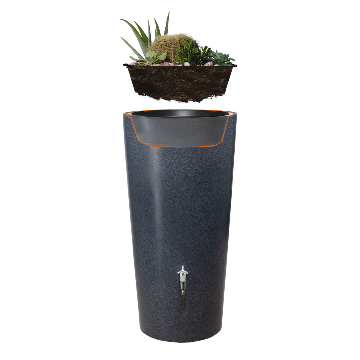 Garantia  Regentonne Stone 2in1 210 Liter lava inkl. Pflanzschale Bild 2