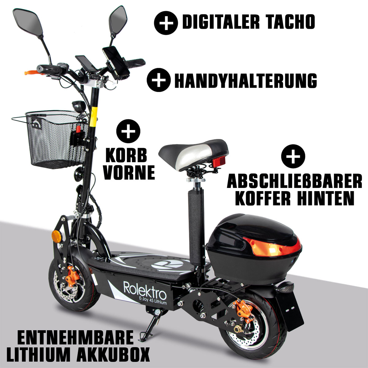 Rolektro E-Scooter E-Joy 45 Schwarz 48 V-20 AH Akku 1000 W | K001603212