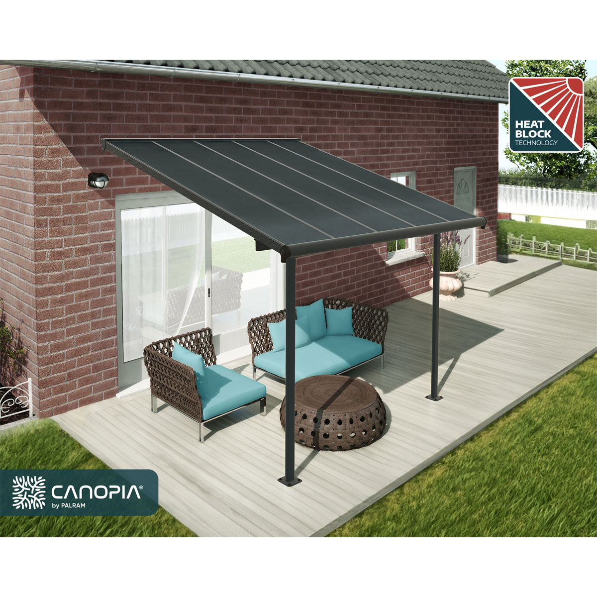 Palram Canopia Capri Alu Terrassenüberdachung Polycarbonat 3x3 m grau Bild 3