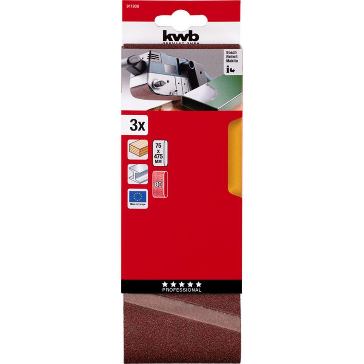 kwb  Schleifbänder Holz und Metall 75 x 457 mm K80 Bild 2