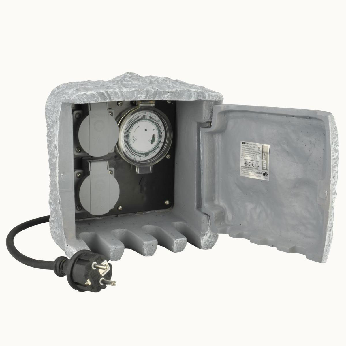 Steckdosenverteiler für Außen mit Zeitschaltuhr Steinoptik