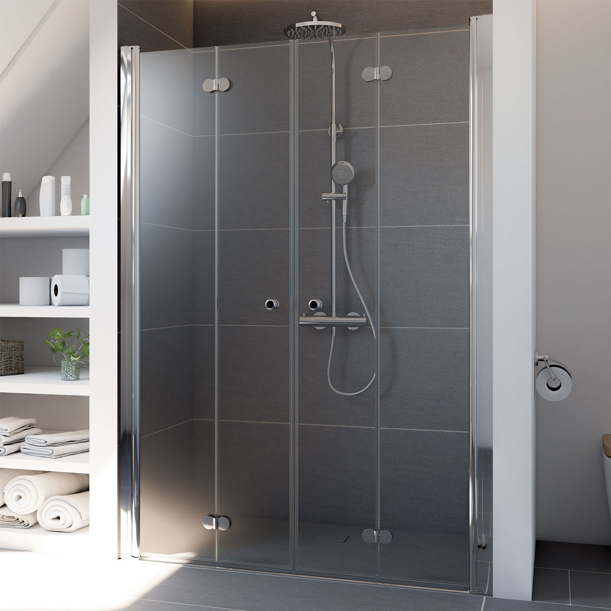 Breuer  Drehfalttür Elana Komfort 4-teilig für Nische alu chromeffekt Klarglas 1400 mm