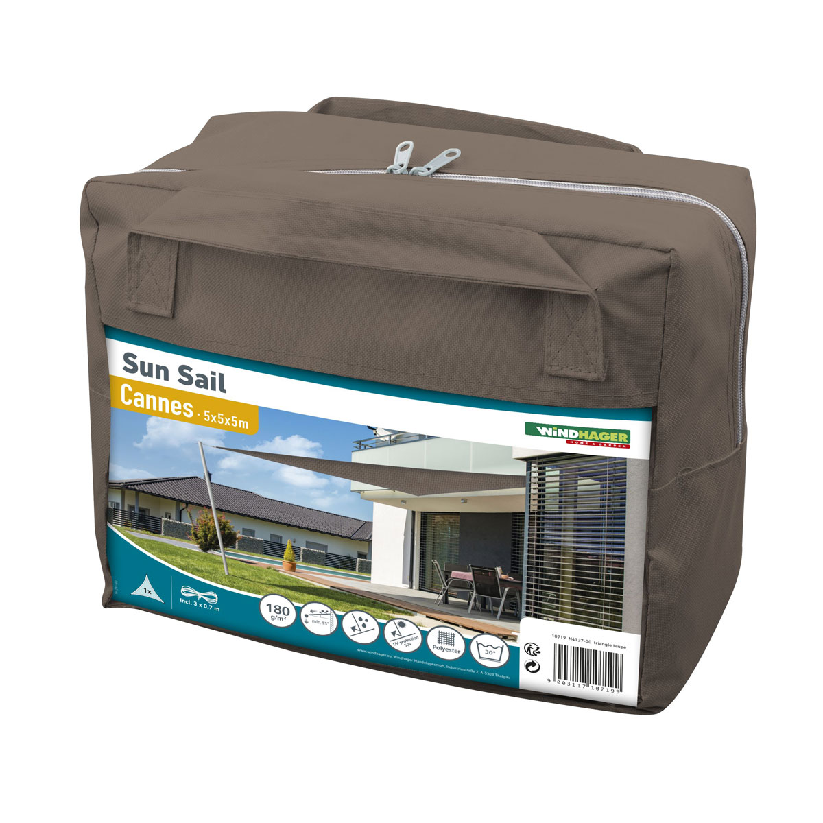 Dreieck-Segel Cannes 5 x 5 x 5 m taupe Bild 4