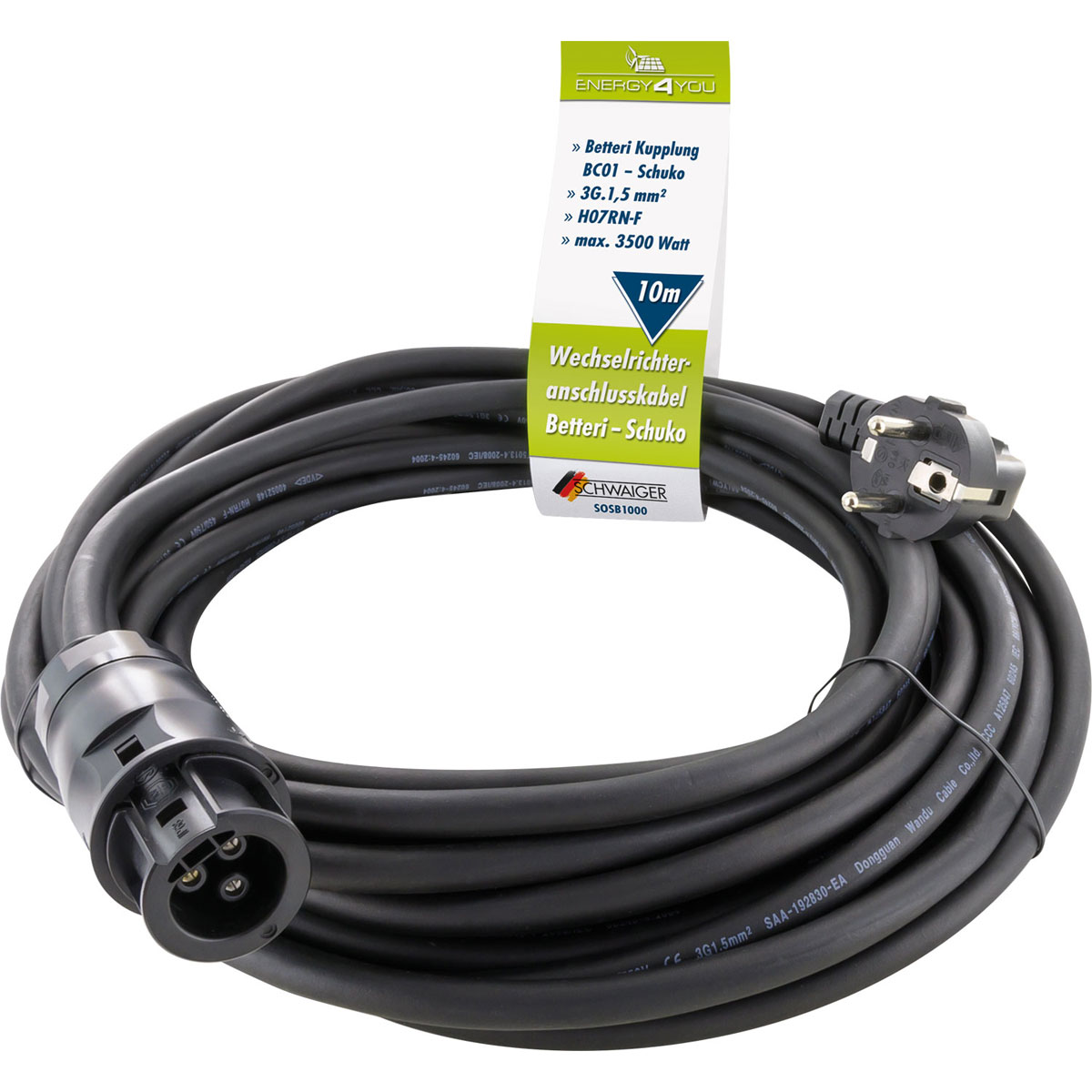 Schwaiger  Anschlusskabel Batterie auf Schuko für Wechselrichter 10 m