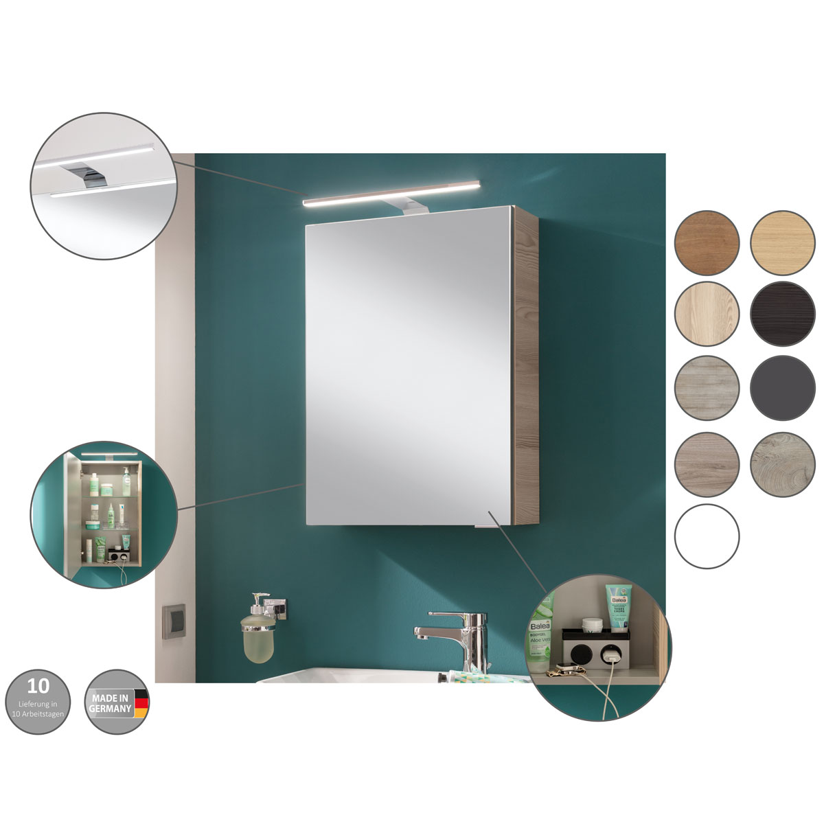 Fackelmann  Gäste-WC Spiegelschrank links SBC 400 x 680 x 153 mm AstEiche Bild 5